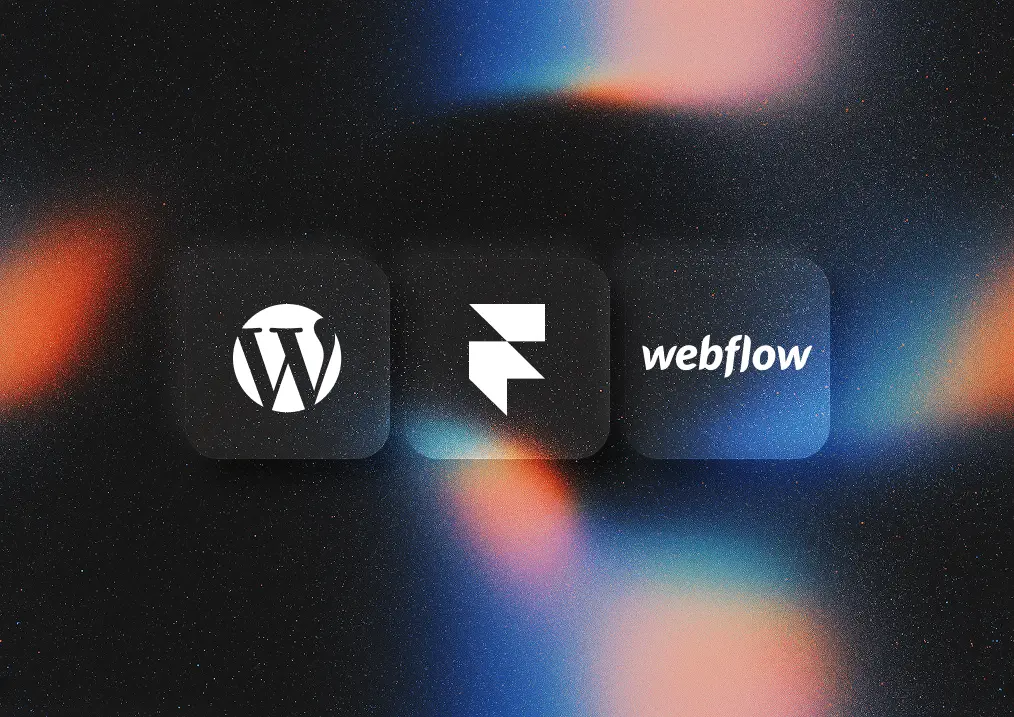 Grafika przedstawiąjąca ikone framer webflow i wordpress