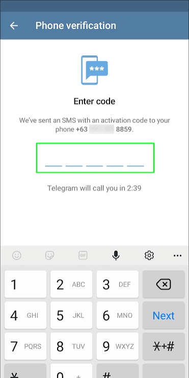Verify Telegram phone number