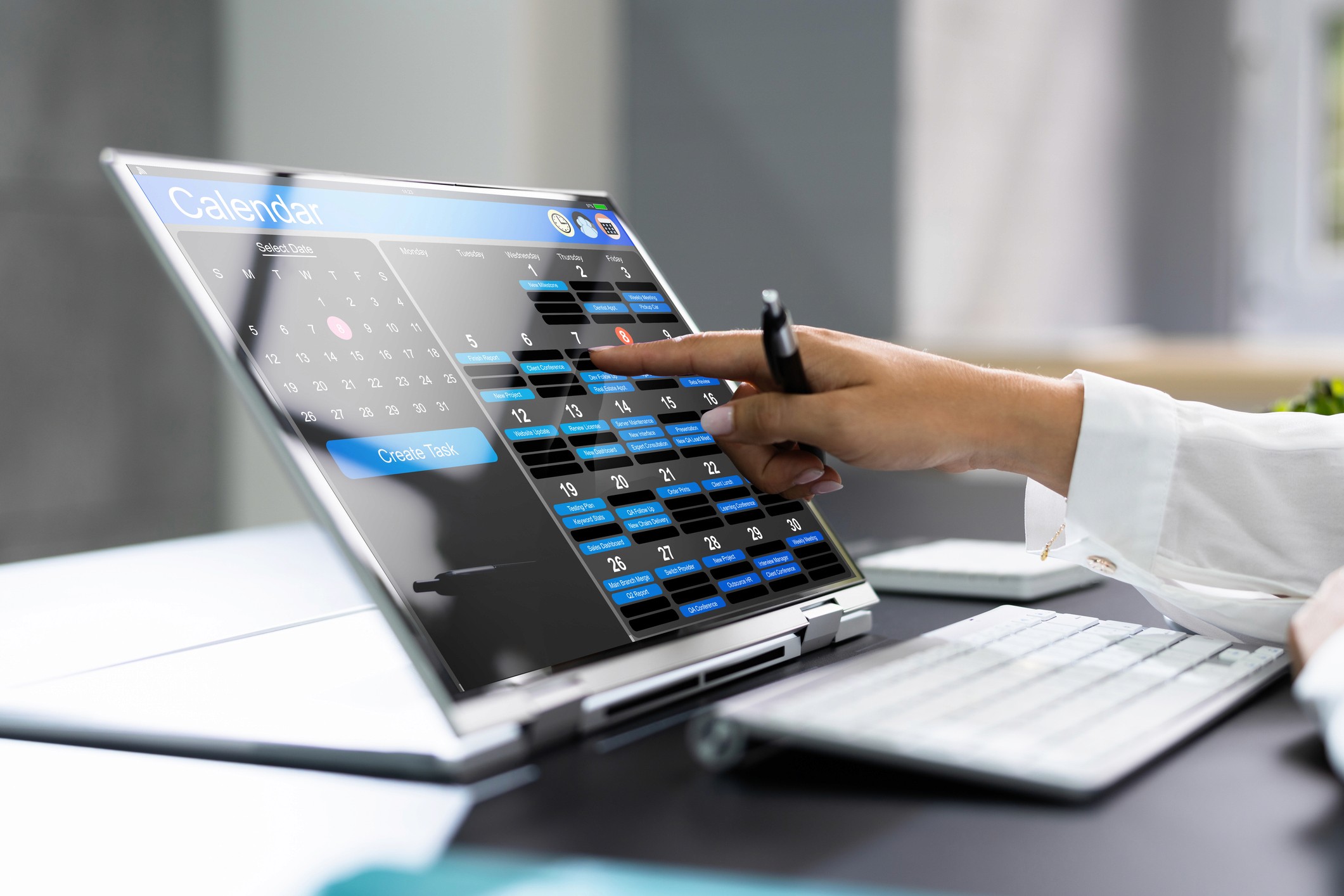 A woman reviewing her calendar