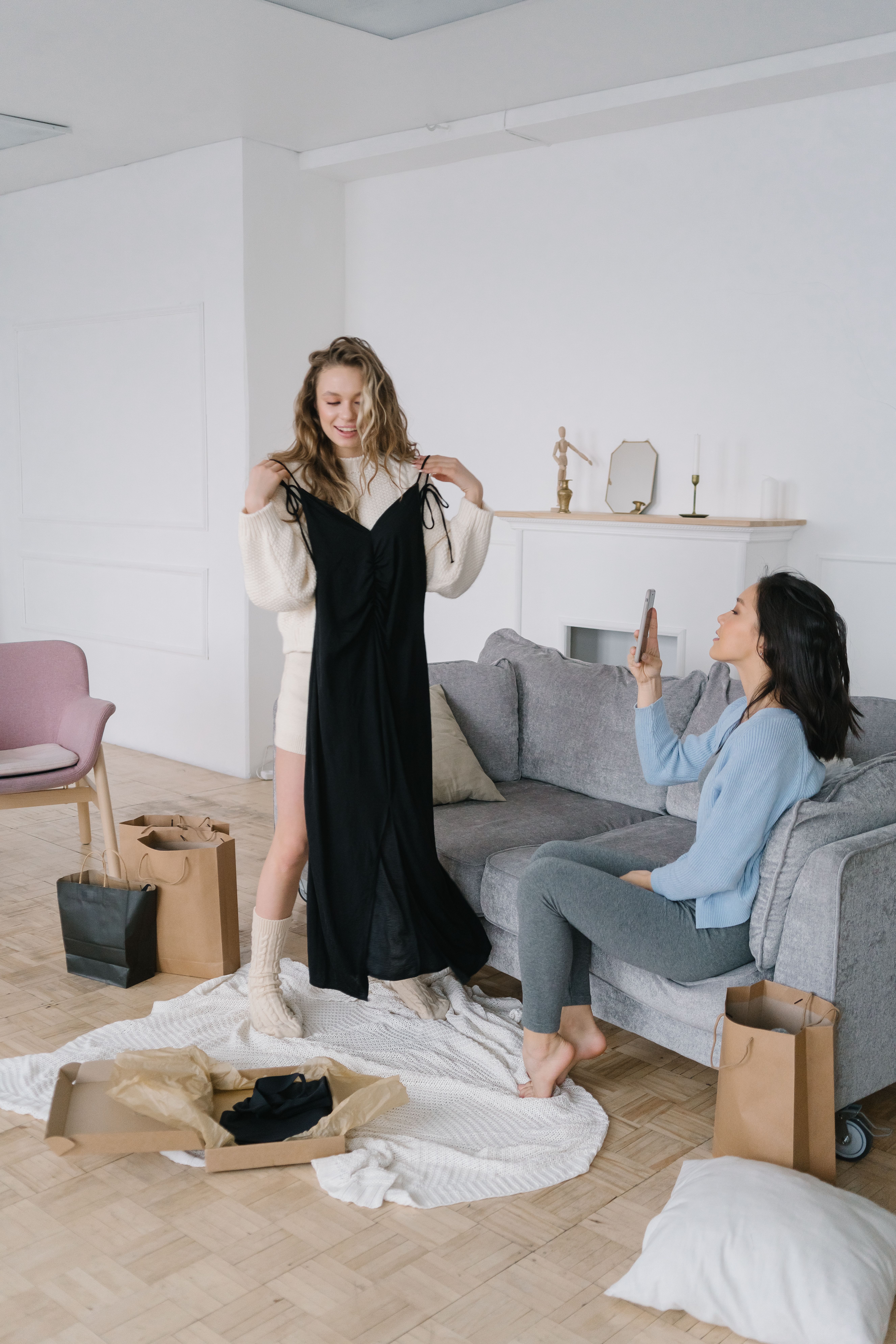 women trying on clothes
