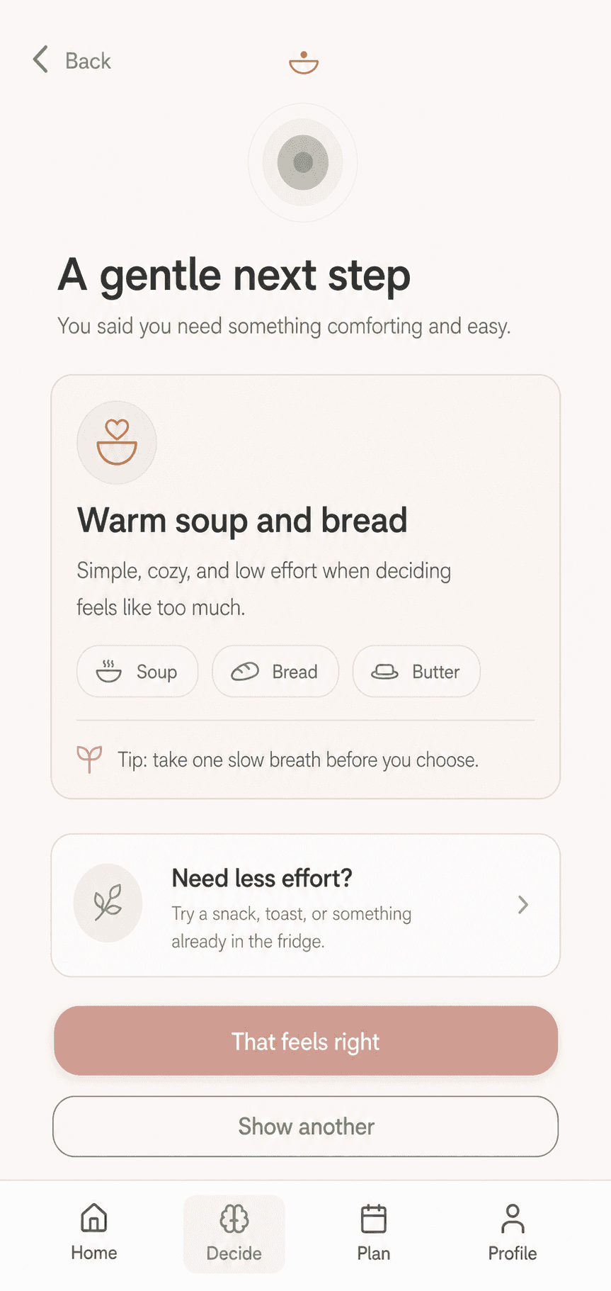 Nourish decision support screen