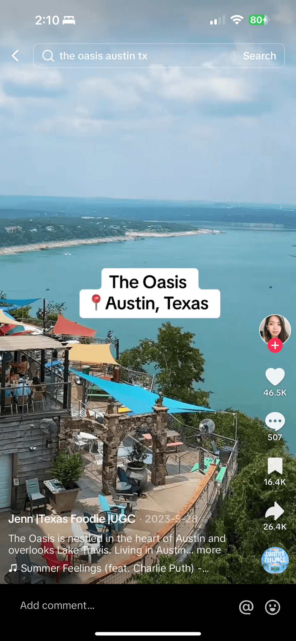 tiktok screenshot the oasis austin, texas