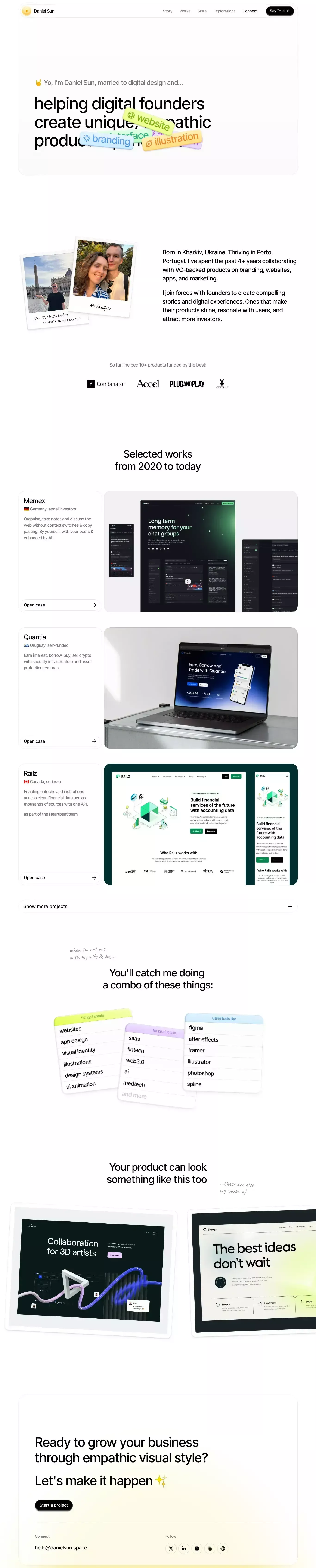Daniel Sun - digital designer portfolio page screenshot showcasing Design design