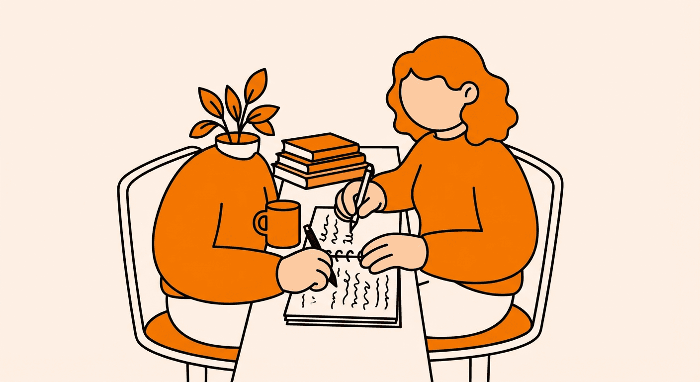 person at desk writing notes for interview preparation