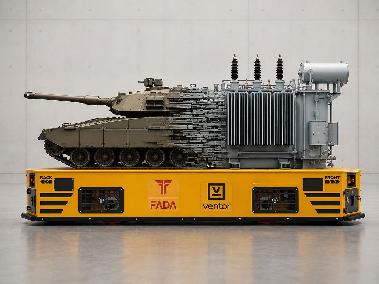 Czołg przechodzący w transformator na kołowej platformie transportowej FADA – zastosowanie dual-use