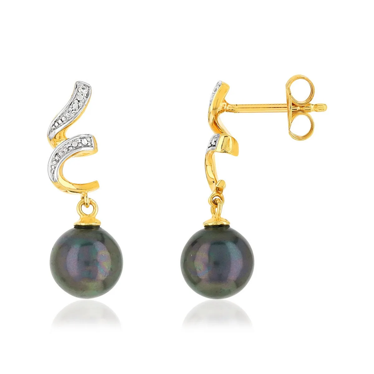 Boucles d'oreilles en deux ors 375 sertie de diamants