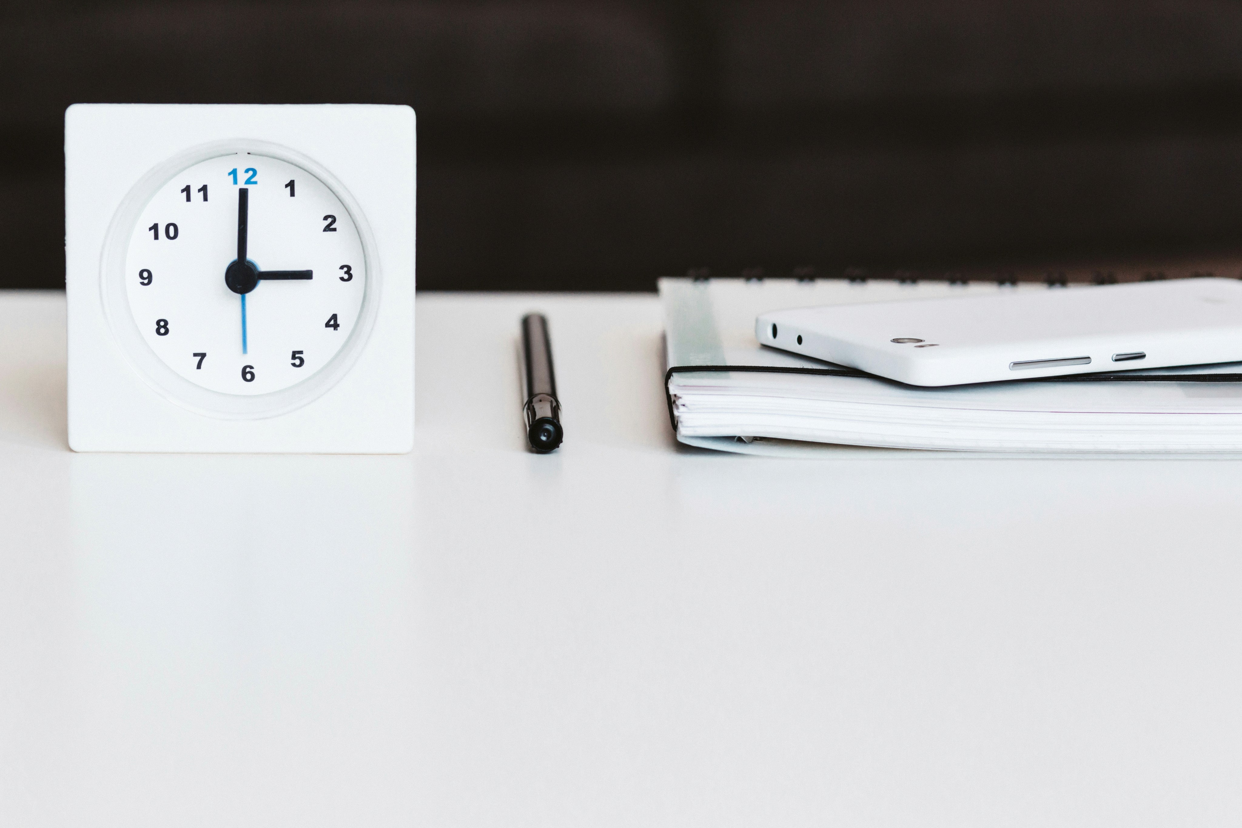 Desk clock and notebook