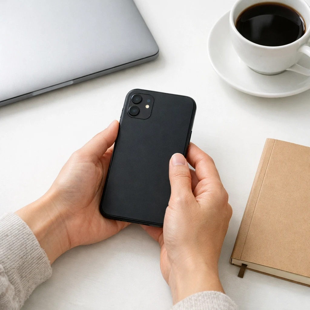 Person putting down smartphone to avoid social media during divorce