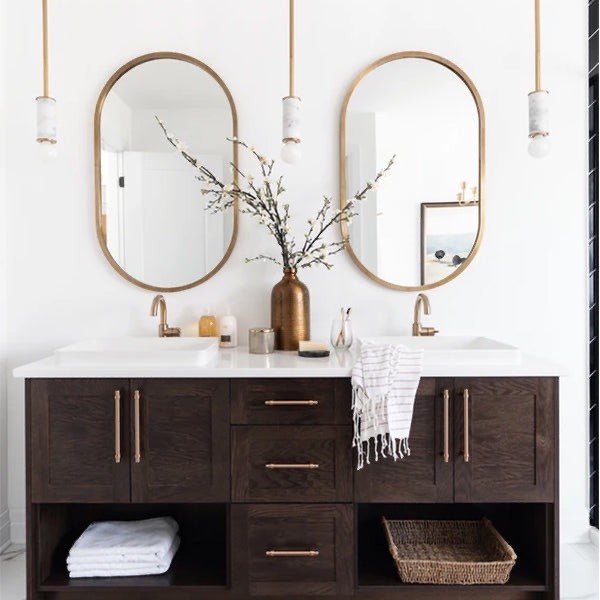 bathroom with gold accents
