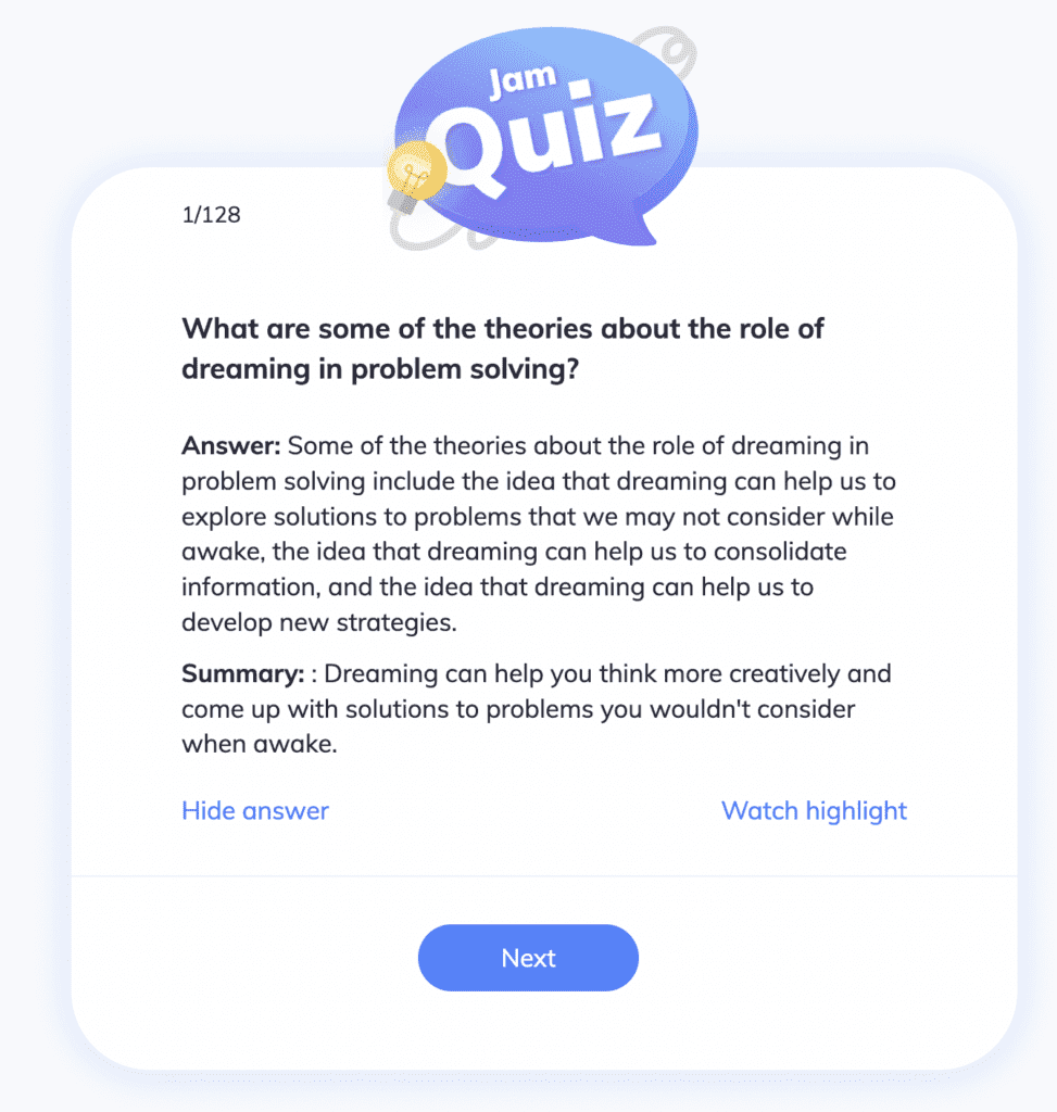 screenshot of ai note taker generated quiz