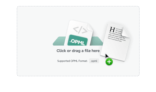 Step 1 illustration showing OPML file upload area for mind map conversion