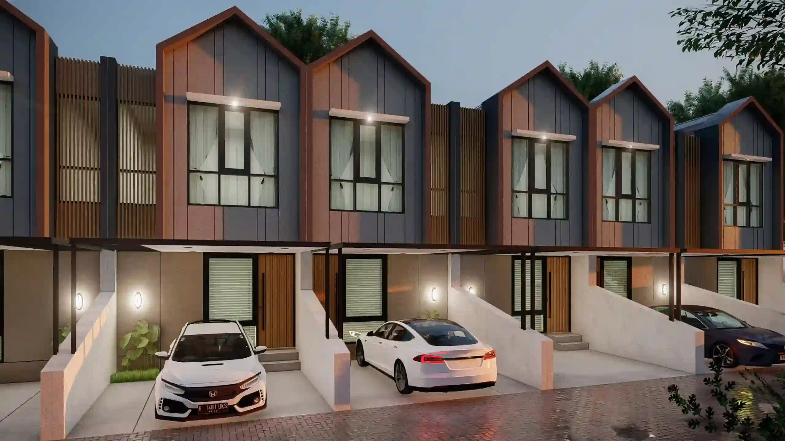 Line House - Tampak Depan Bangunan di Sore Hari