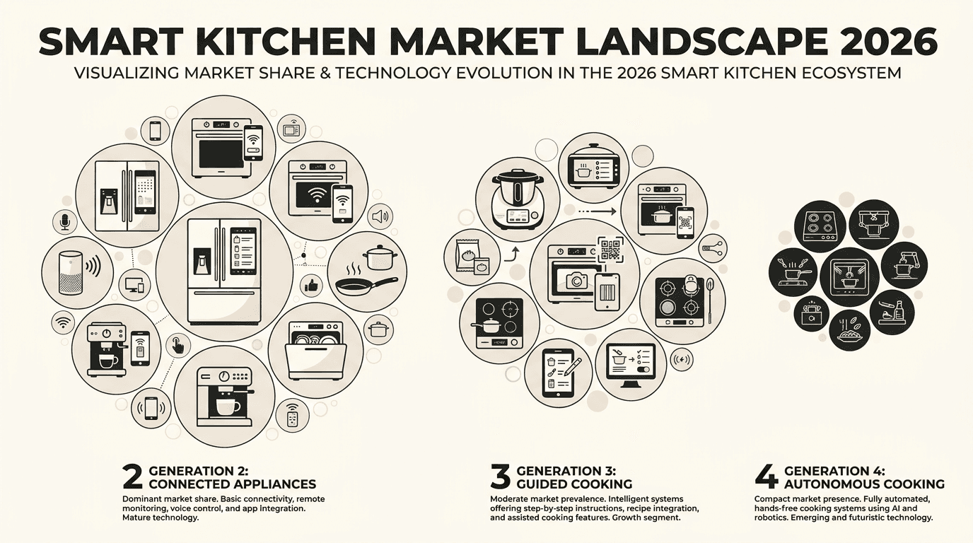 Smart kitchen market landscape in 2026 showing device distribution across technology generations
