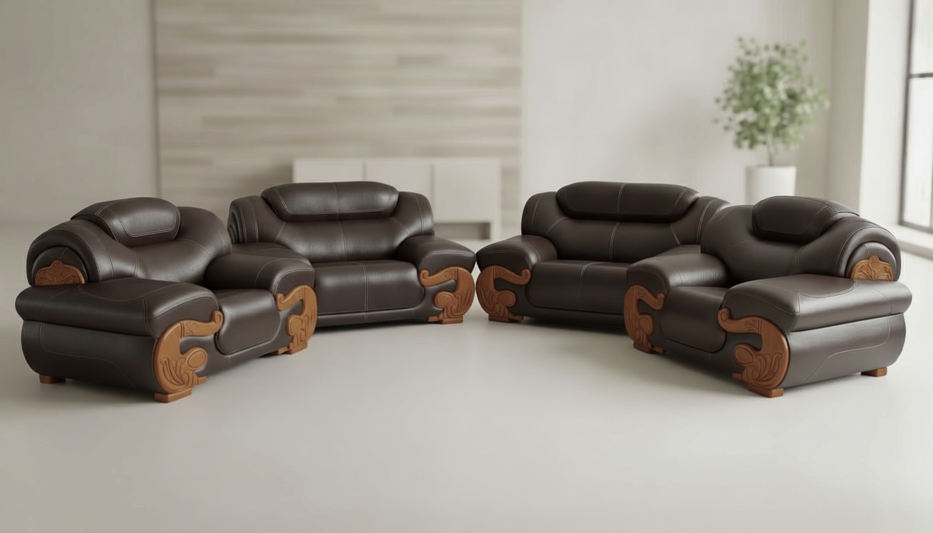 brown leather 2-seat sofa