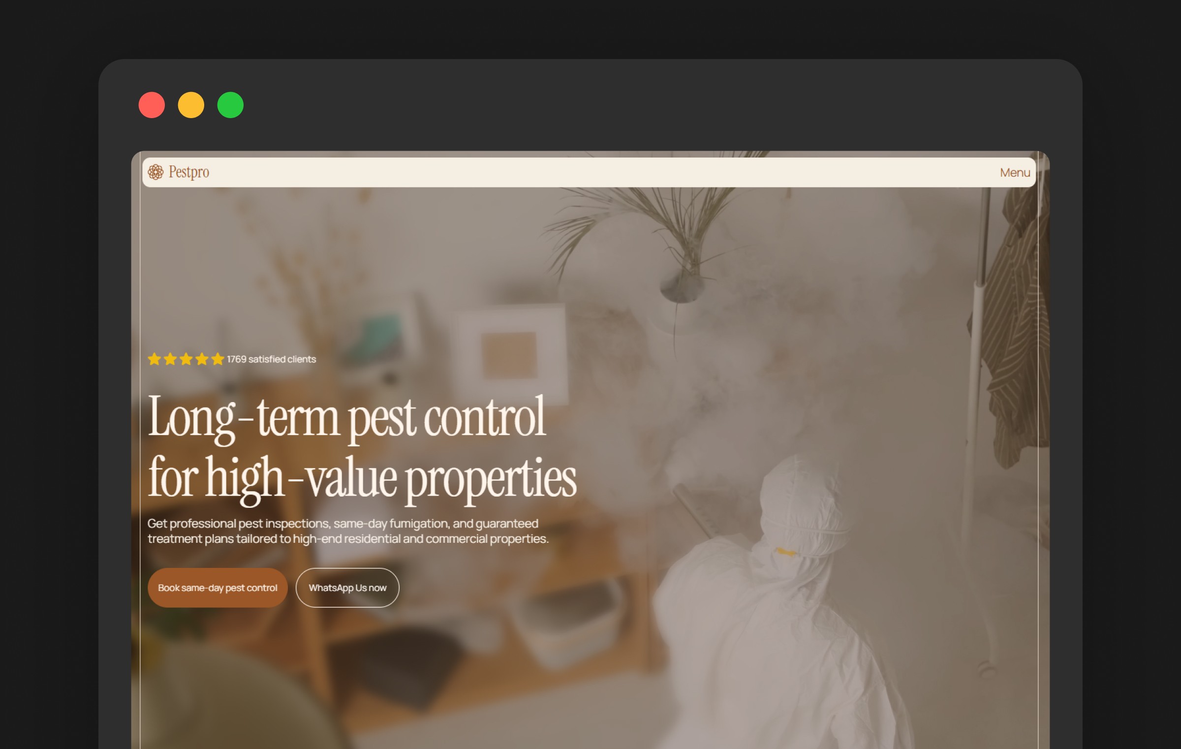 Pestora premium Framer pest control website template