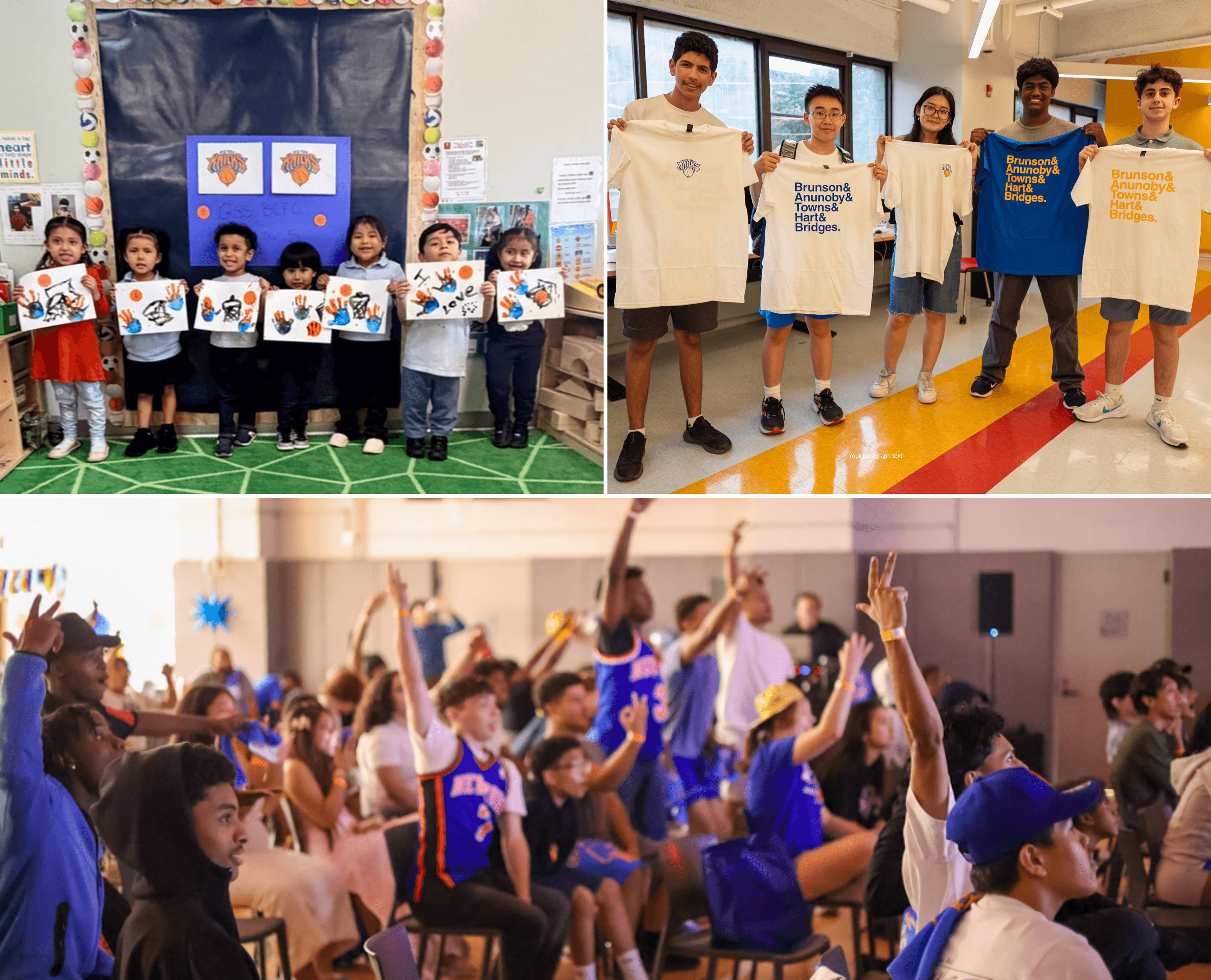 Collage of participants cheering on and supporting the New York Knicks