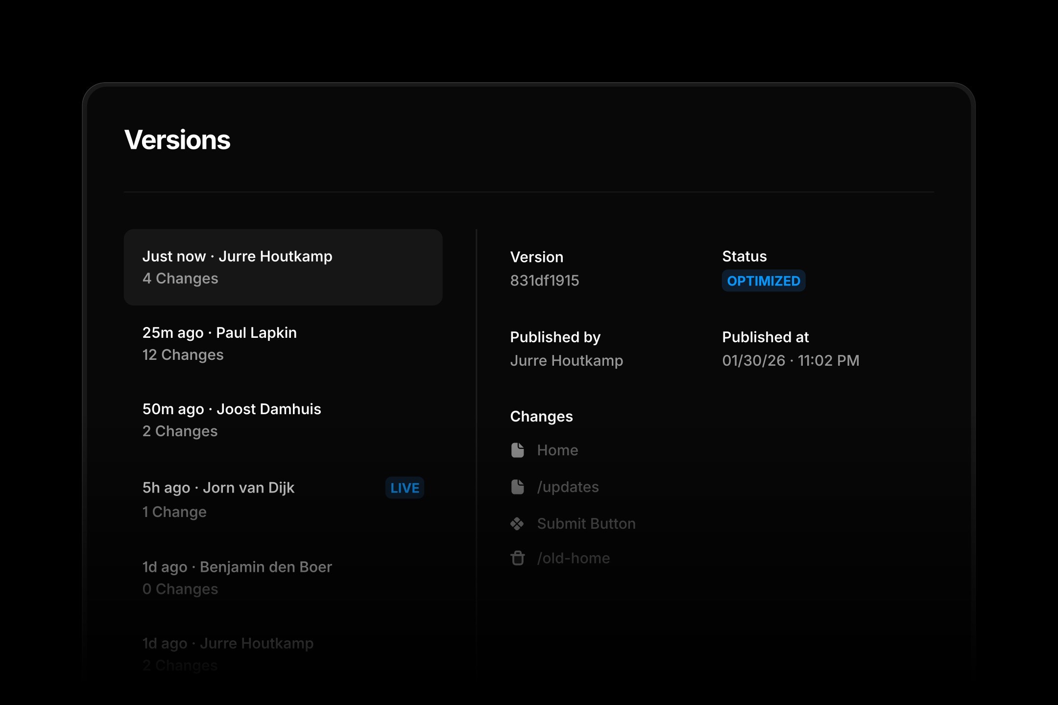 Framer version history