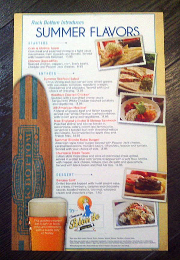 RockBottom Seasonal Menu