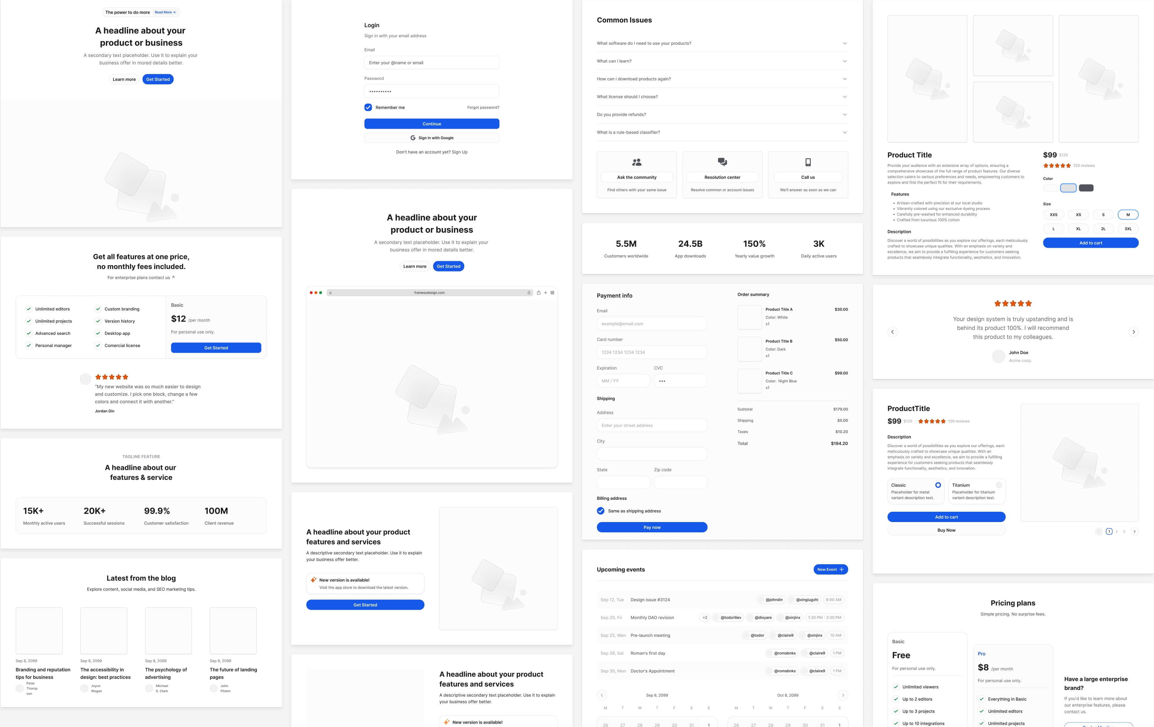 UI layouts for website UI design