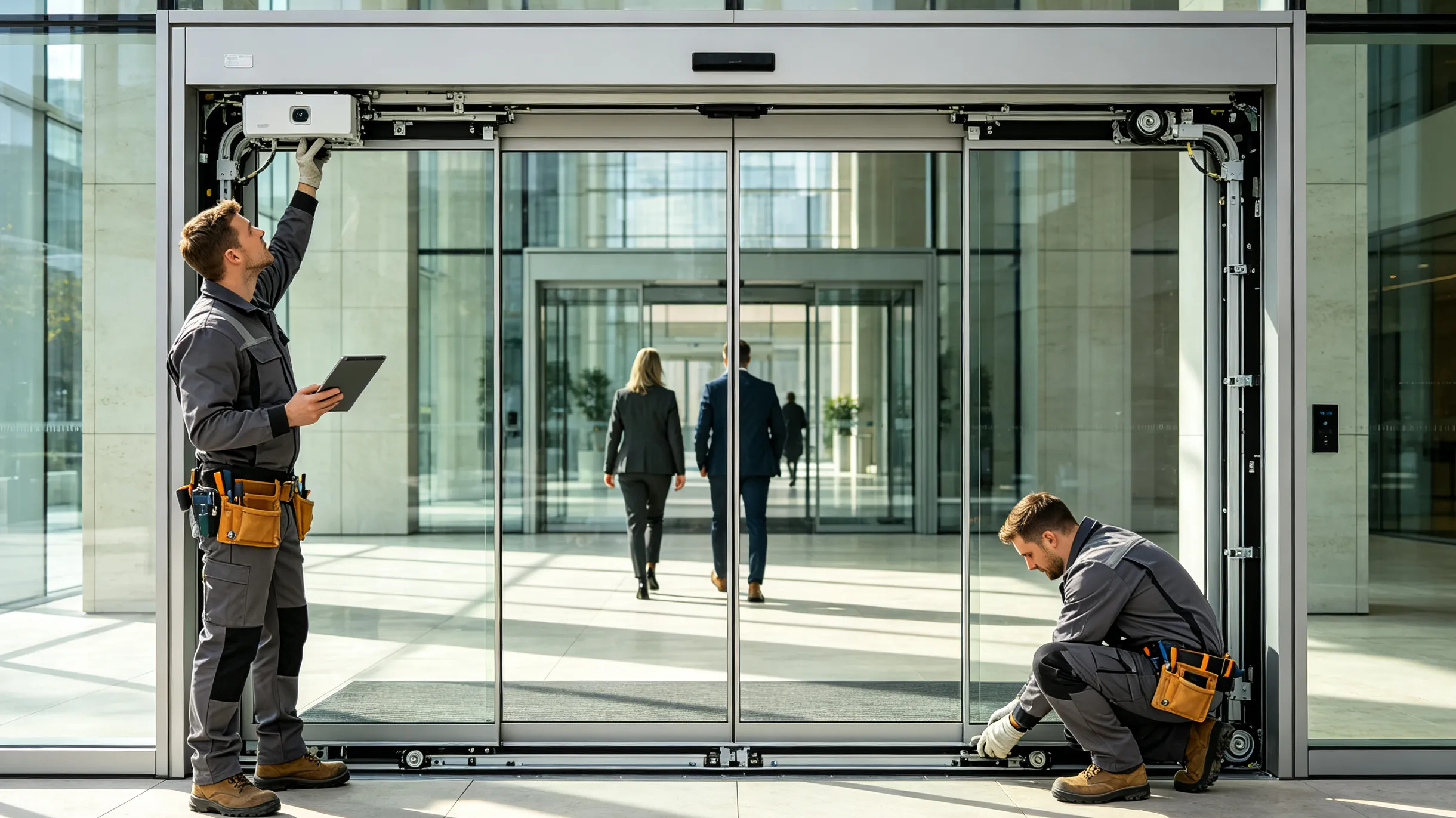 Professional maintenance of an automatic sliding door system
