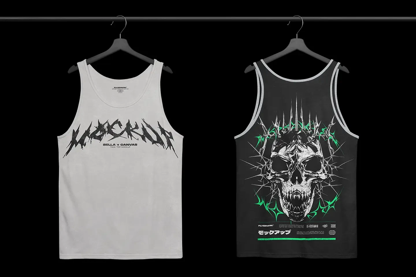 Bella+Canvas 3480 Tanktop Hanging mockup with multiple design examples