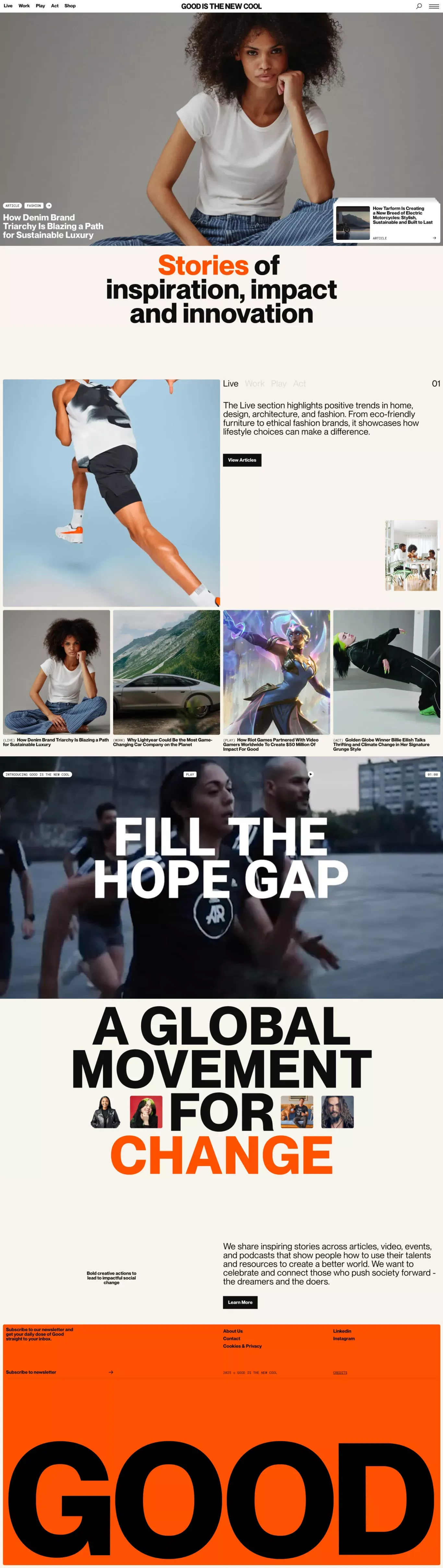 Good is the new Cool portfolio page screenshot showcasing Marketing and PR design