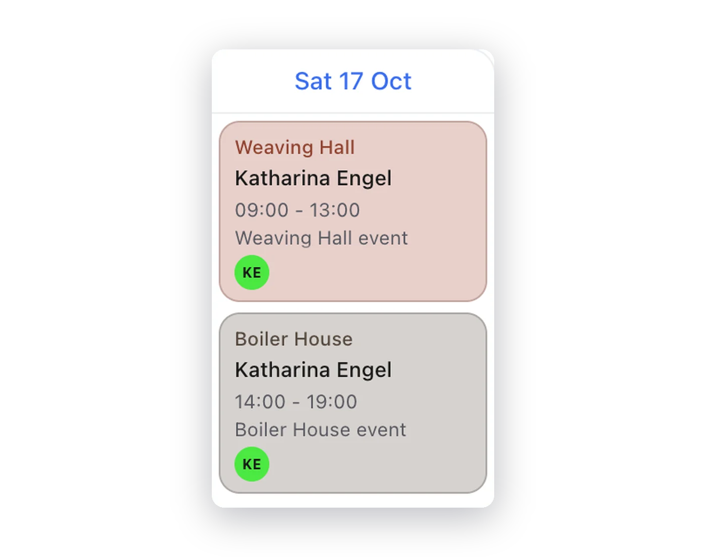 English calendar day with event hall bookings