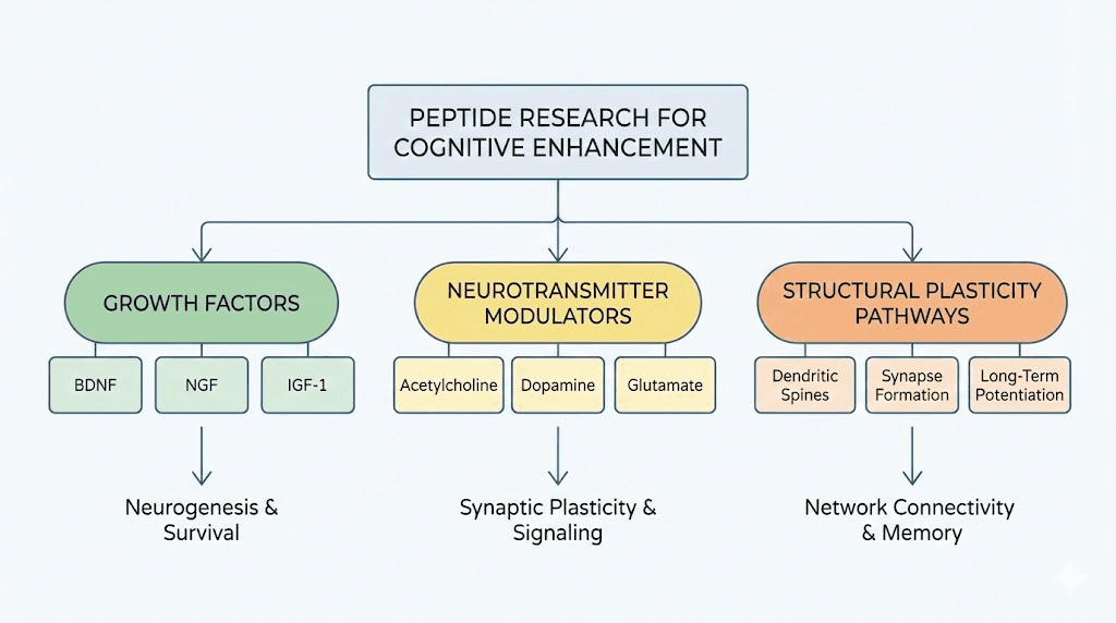 Cognitive enhancement peptide research approaches comparison diagram