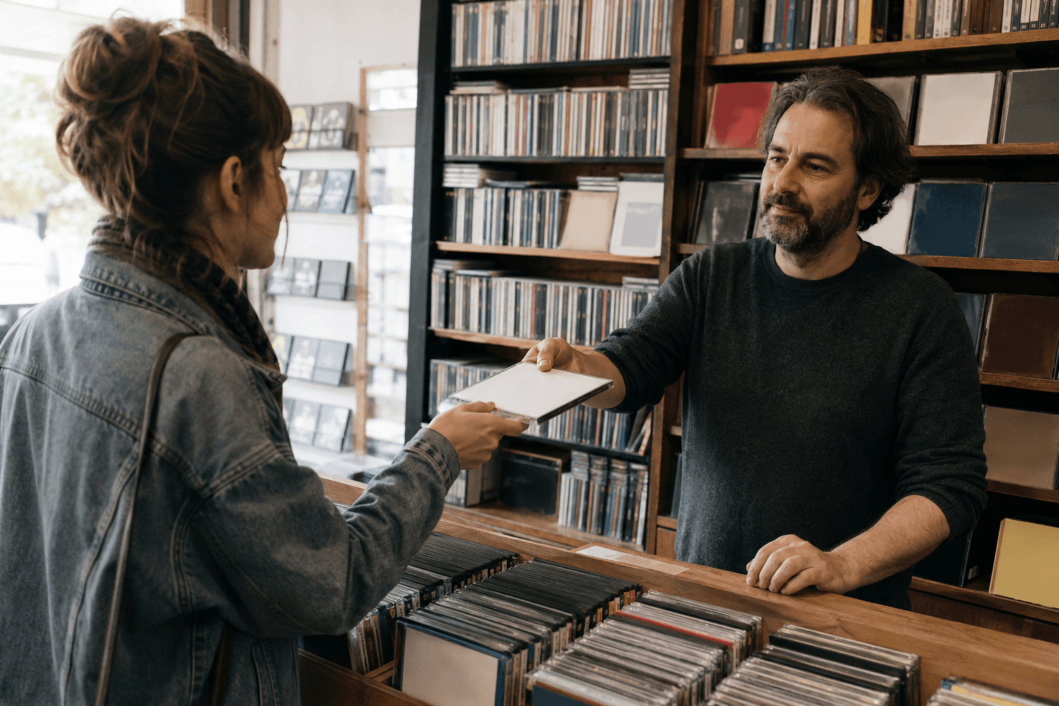 Used CDs and DVDs being resold at an independent media shop