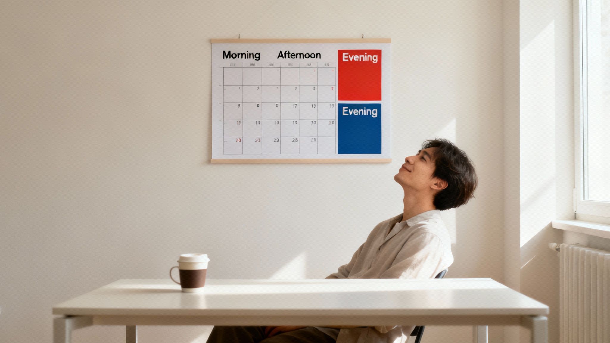 A person at a desk using a planner with colorful sticky notes, visually organizing their tasks.