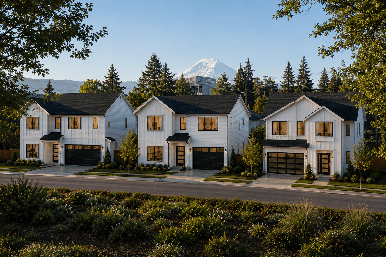Edenridge streetscape with Mt. Rainier on the horizon