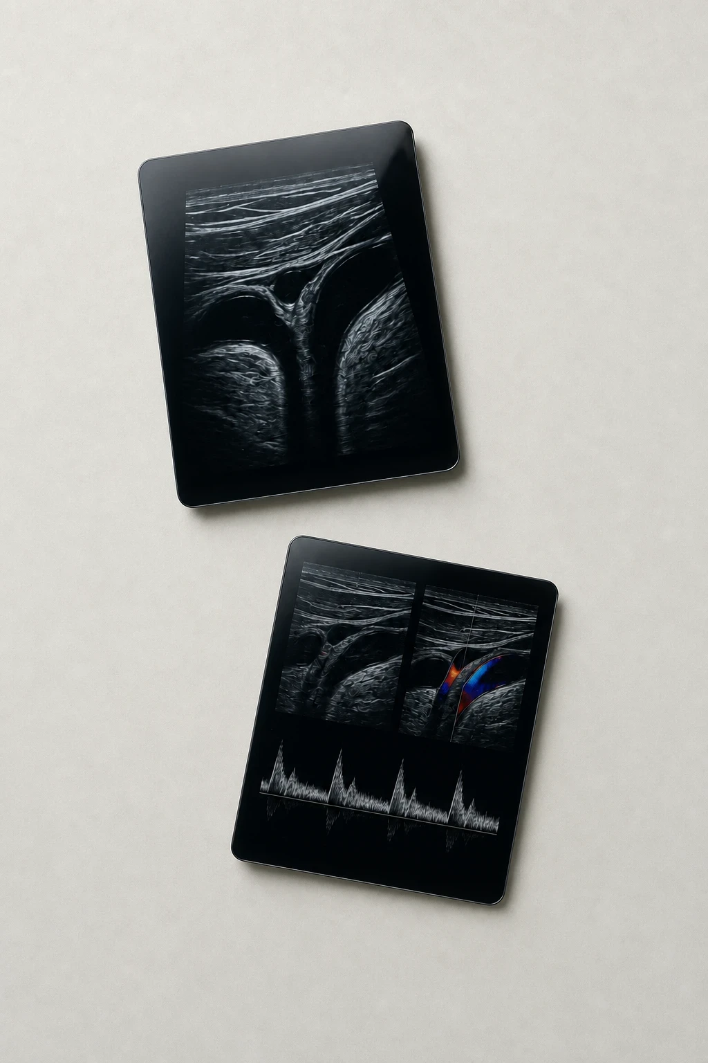 Illustration of a stylised Carotid Ultrasound on a soft background