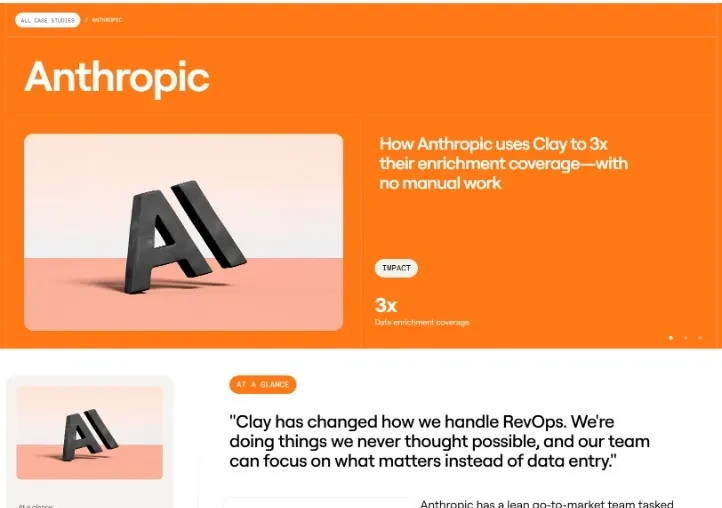 Screenshot of Clay's Anthropic customer story