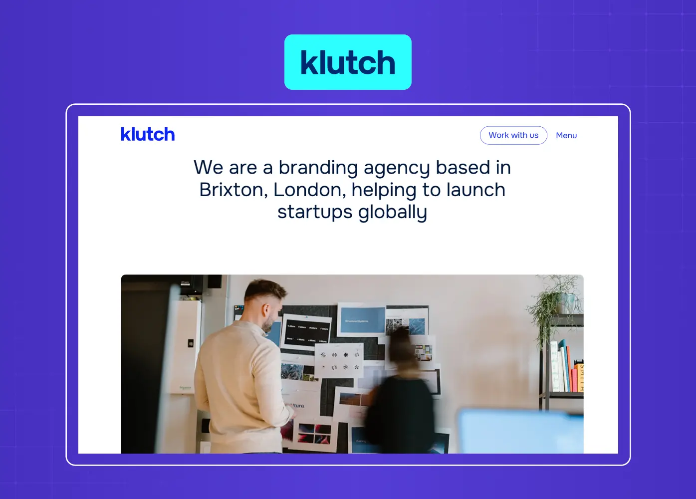 Agency website for Klutch presenting branding services with a minimal layout and strong editorial imagery.