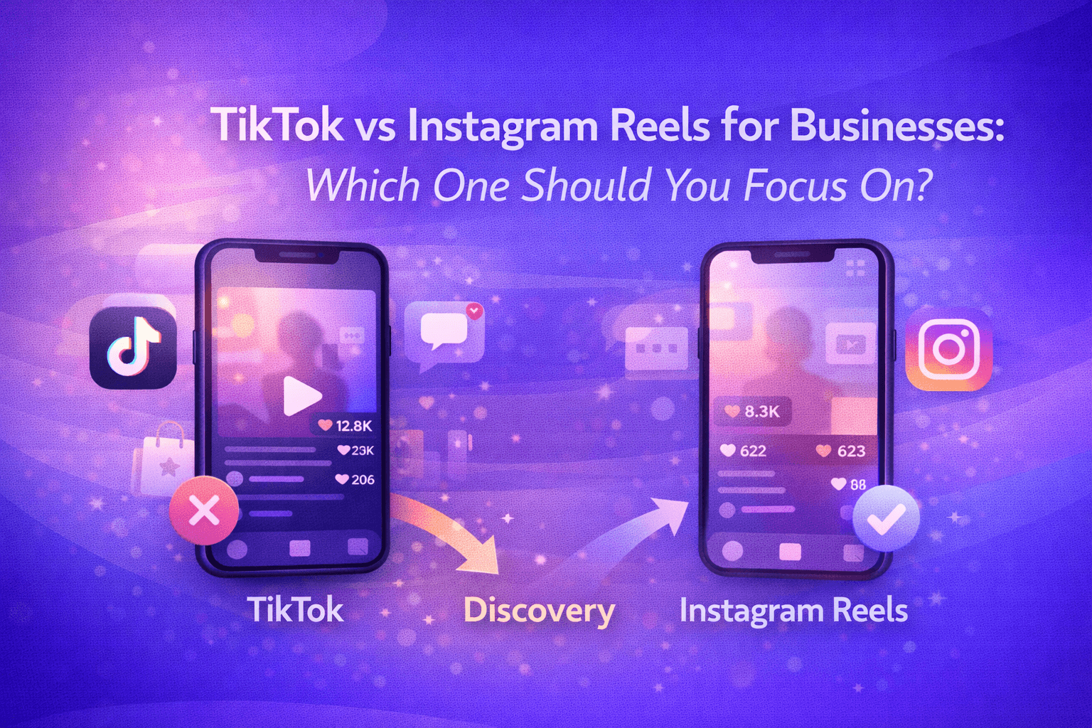 Illustration comparing TikTok and Instagram Reels for business marketing