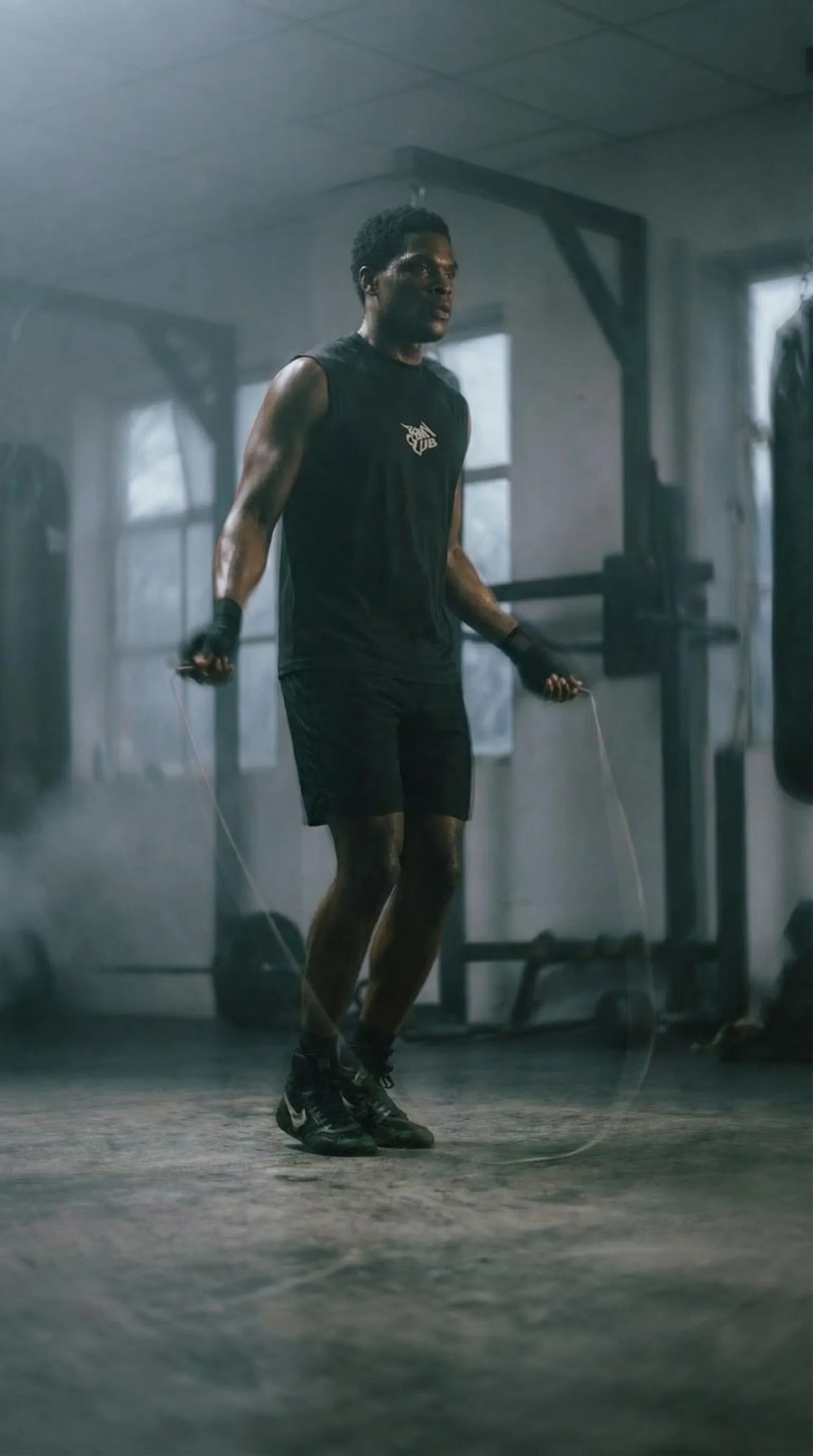 Atleta treinando em academia durante campanha audiovisual