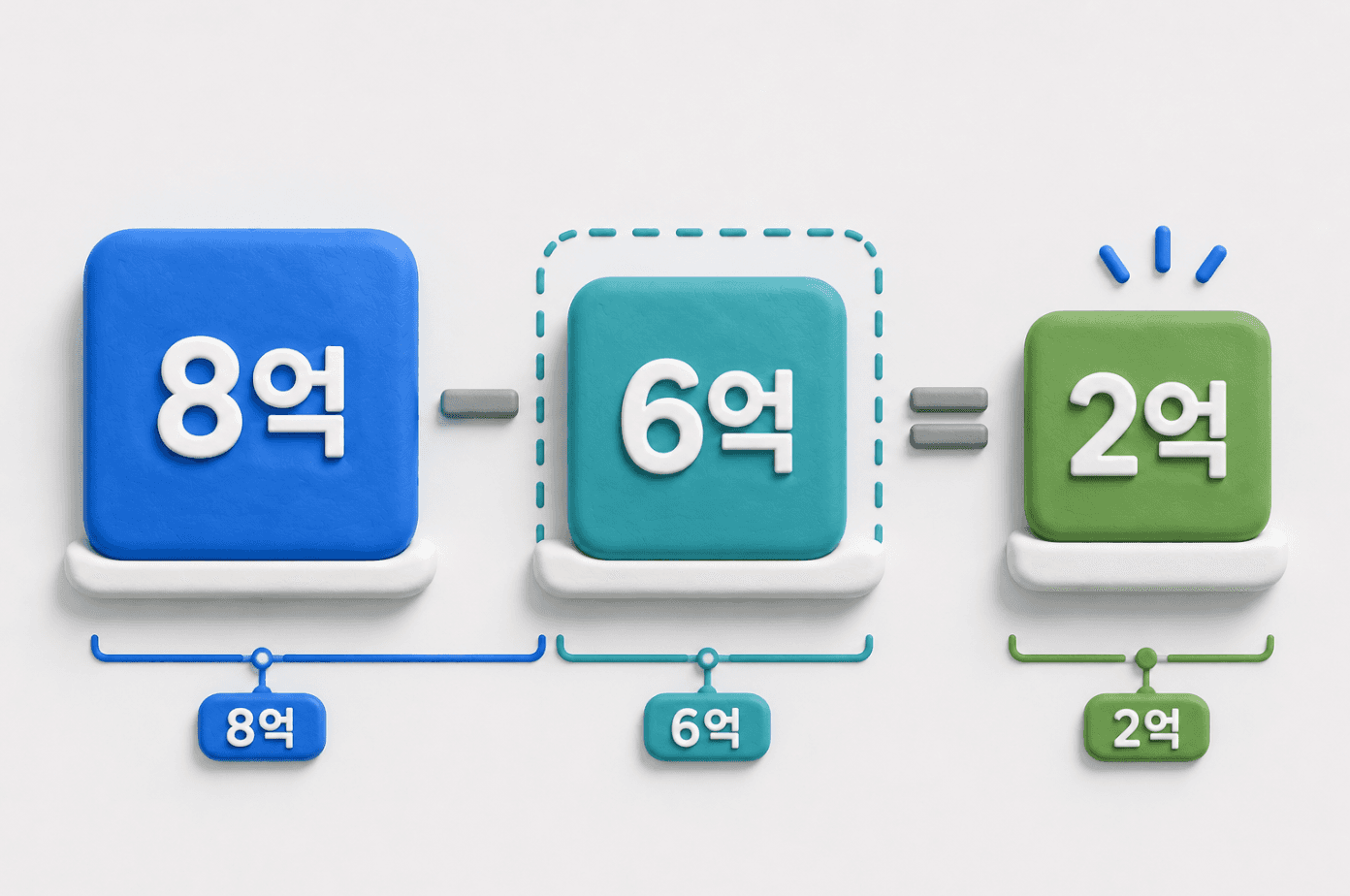 8억에서 공제 6억을 뺀 과세표준 2억 블록