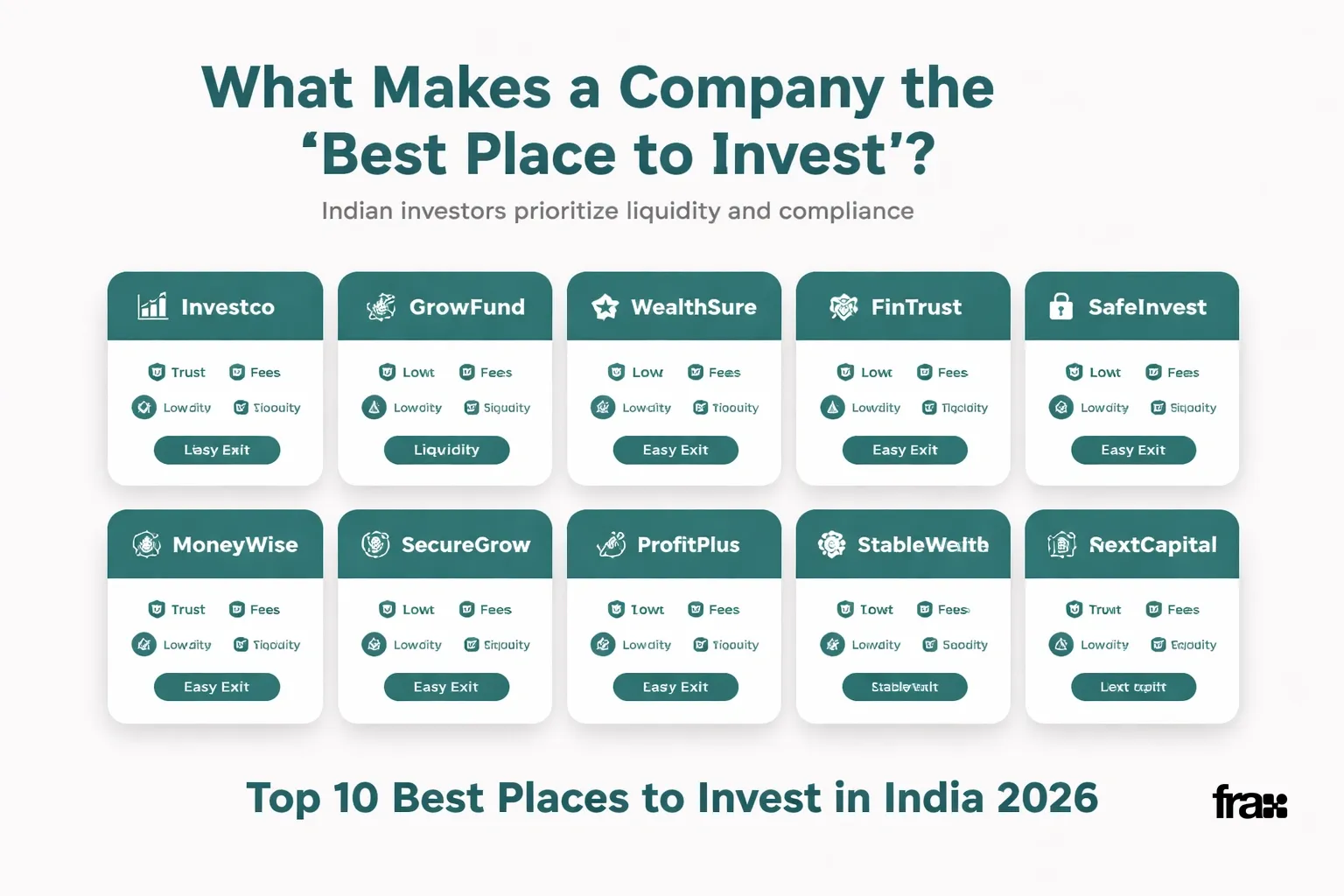 Visual representation of top 10 investment companies in India with key attributes highlighted in cards.