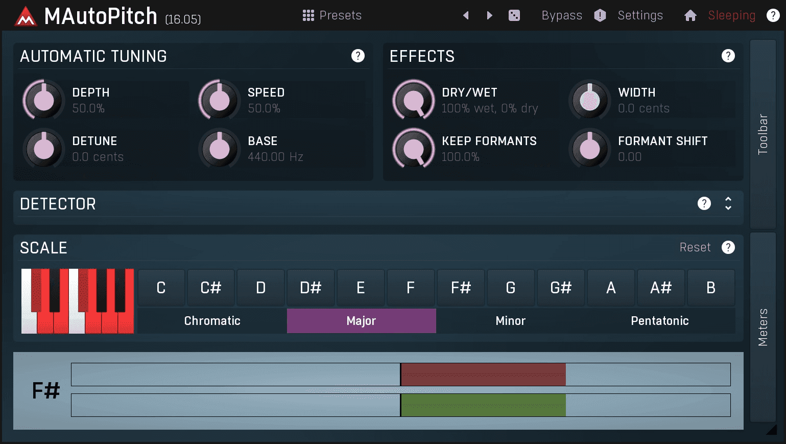 MAutoPitch auto tuning plugin layout