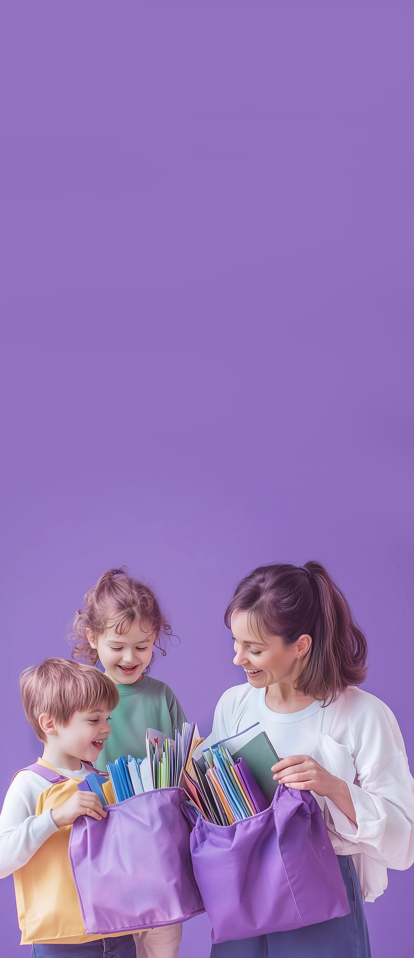 A Mother with her two daughters is unpacking the groceries