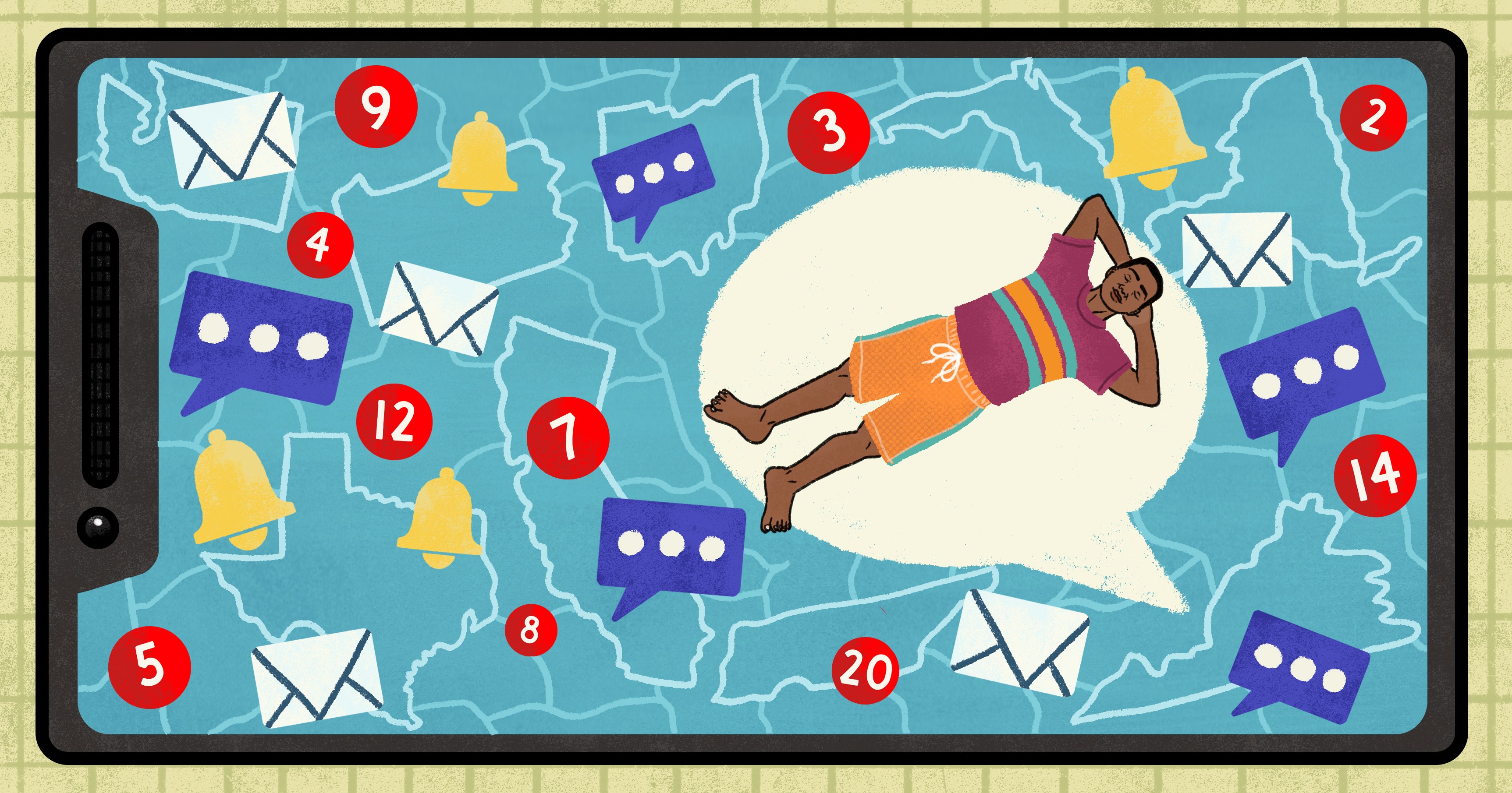 A person surrounded by phone notification badges