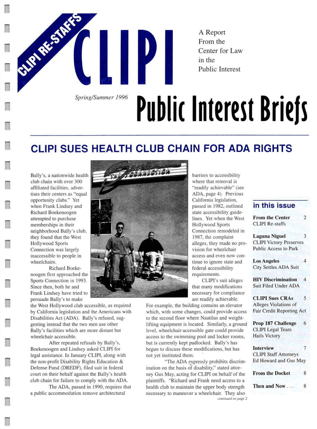 Cover of Center for Law In The Public Interest's Quarterly Report, Spring/Summer 1996 Edition Public Interest Briefs