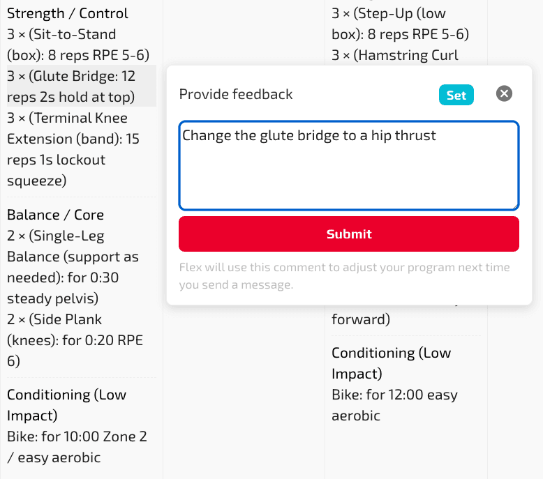 Flex program feedback interface.