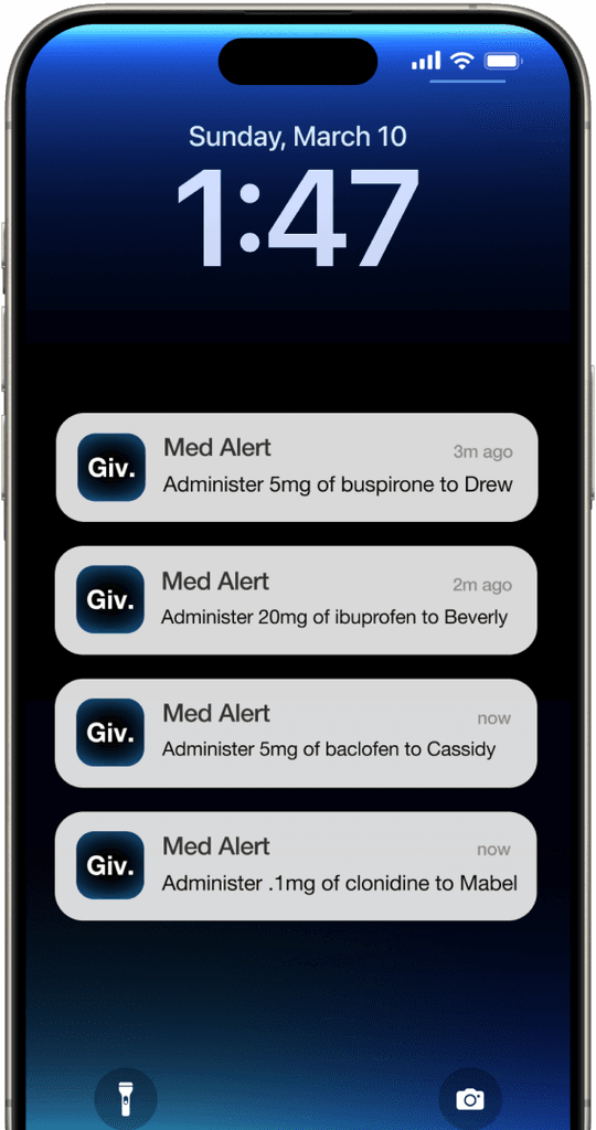 Notifications from Giv mobile app on phone.