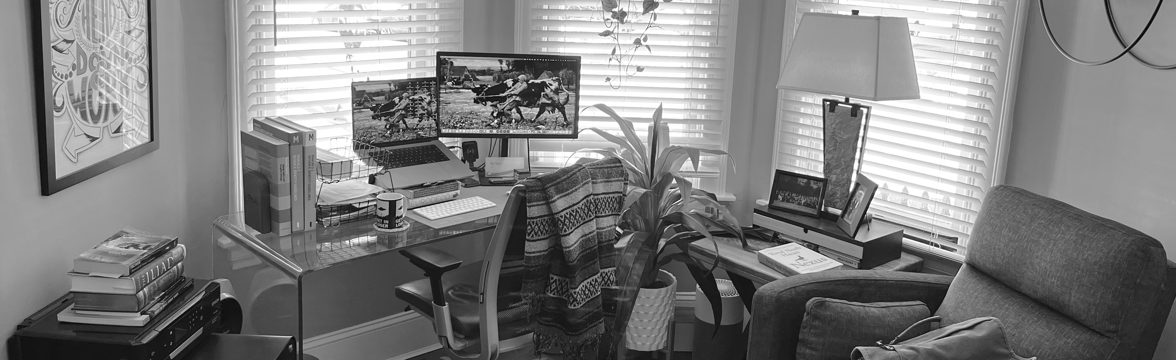 Black & White photograph of home office