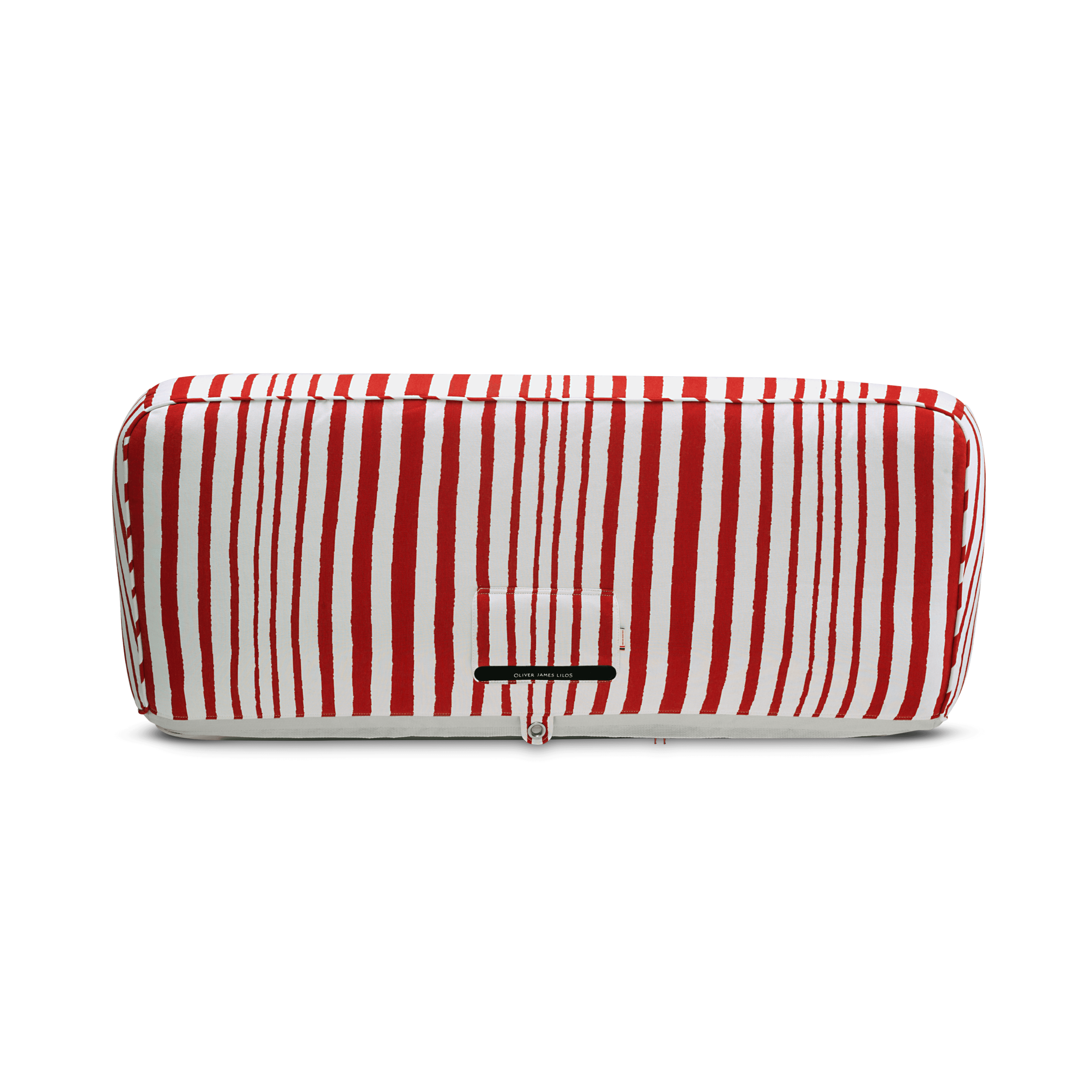 Double pool float showing multi-colour irregular-stripe panels and beige basket-weave base