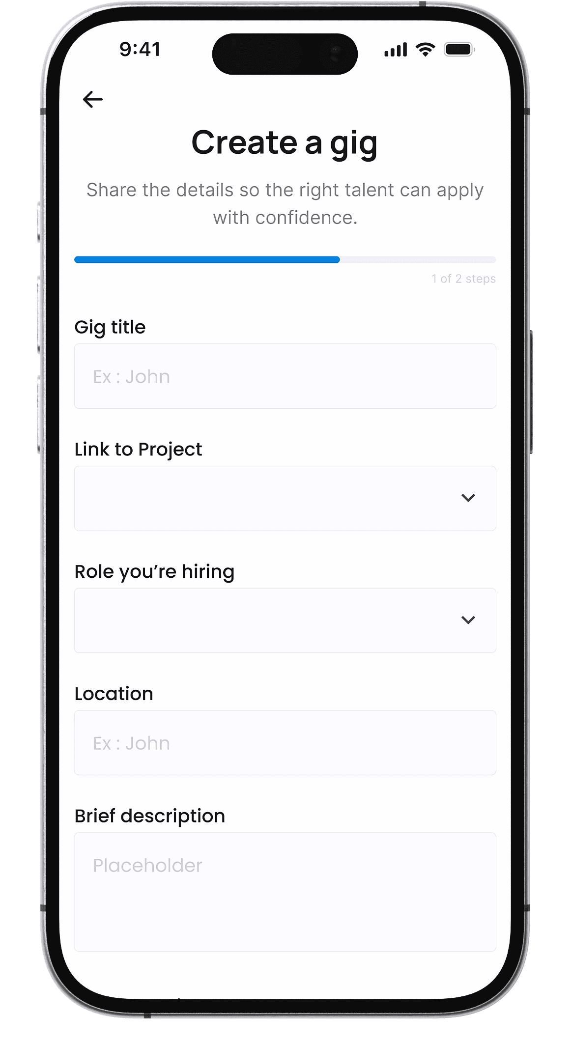 Creative agency posting a project requirement on a hiring platform