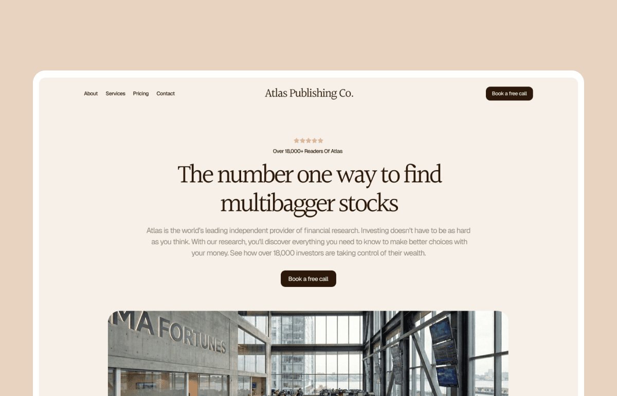 Atlas Publishing Co, website homepage built with Framer