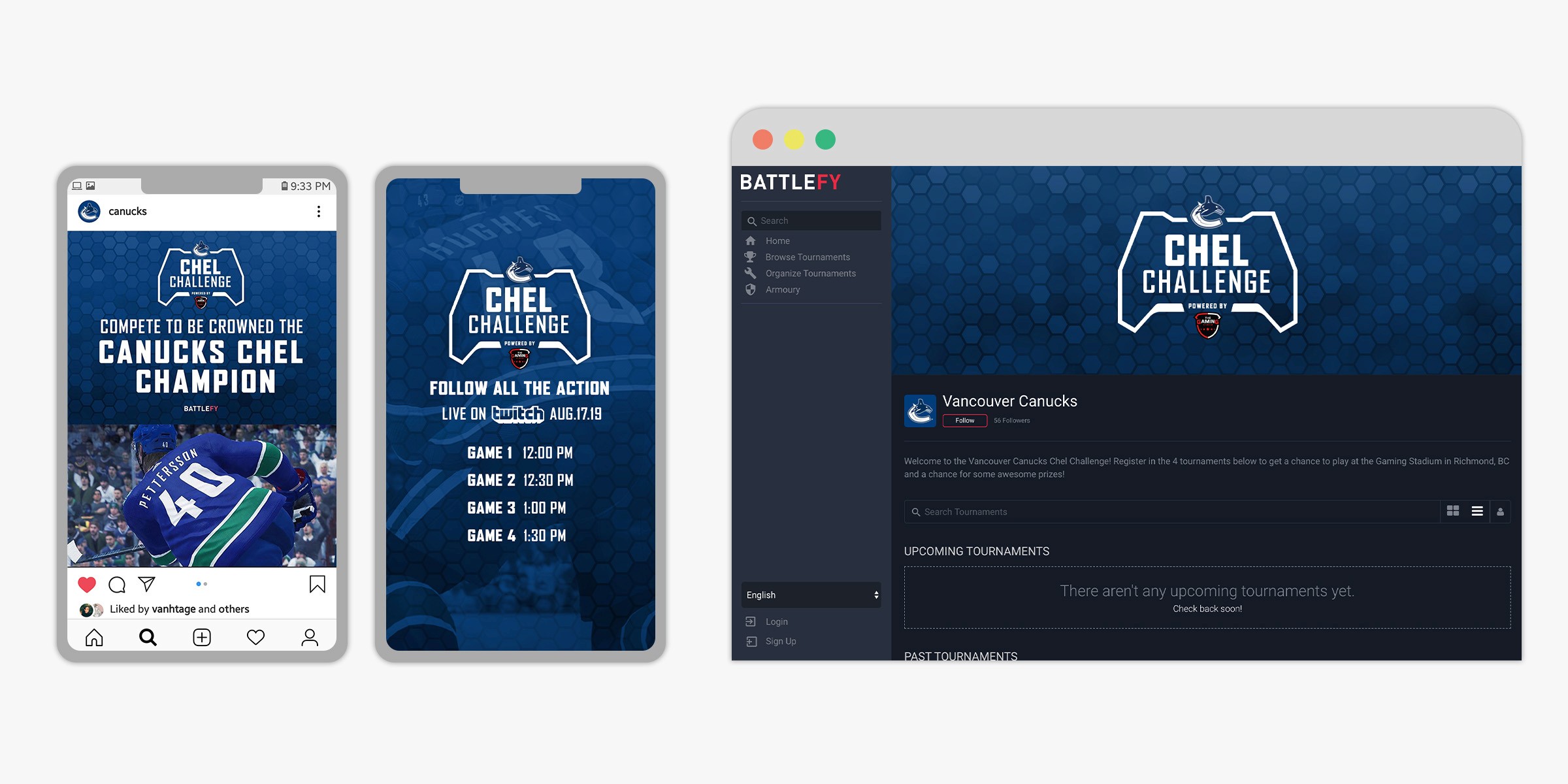 Chel Challenge social media and Battlefy sign-up page.