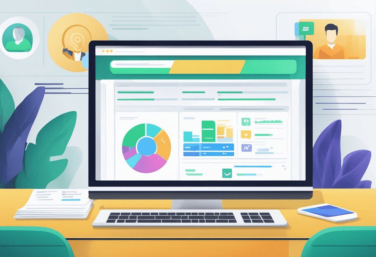 A computer screen displaying job postings with a digital recruitment platform logo in the background